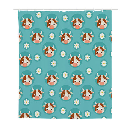 Cute Cow And Daisy Flower Pattern Print Polyester Shower Curtain