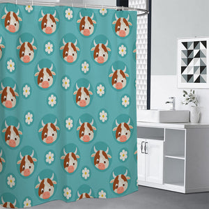 Cute Cow And Daisy Flower Pattern Print Premium Shower Curtain