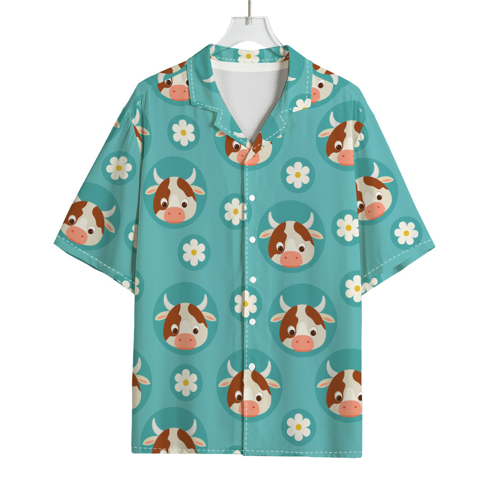 Cute Cow And Daisy Flower Pattern Print Rayon Hawaiian Shirt