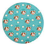 Cute Cow And Daisy Flower Pattern Print Round Blanket