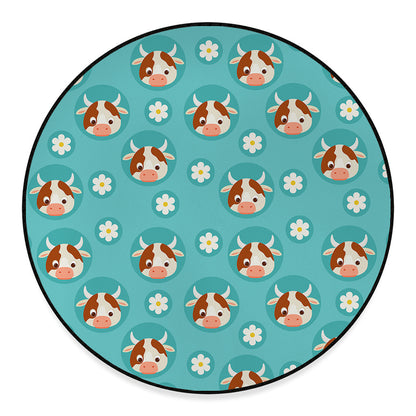 Cute Cow And Daisy Flower Pattern Print Round Floor Mat