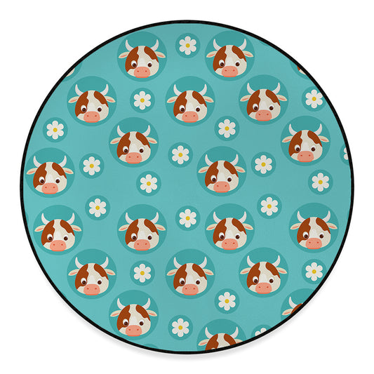 Cute Cow And Daisy Flower Pattern Print Round Floor Mat