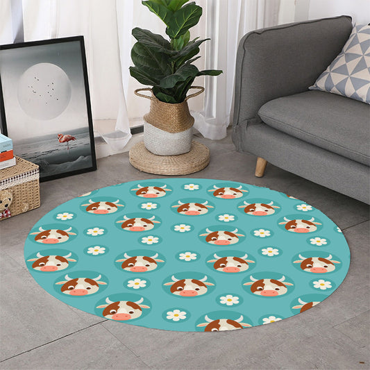 Cute Cow And Daisy Flower Pattern Print Round Rug