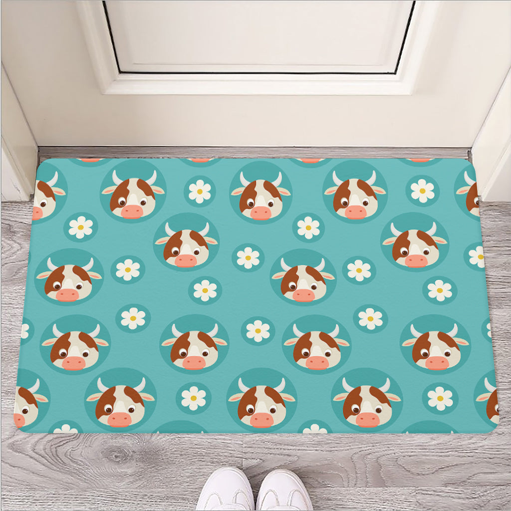 Cute Cow And Daisy Flower Pattern Print Rubber Doormat