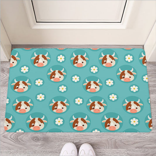 Cute Cow And Daisy Flower Pattern Print Rubber Doormat