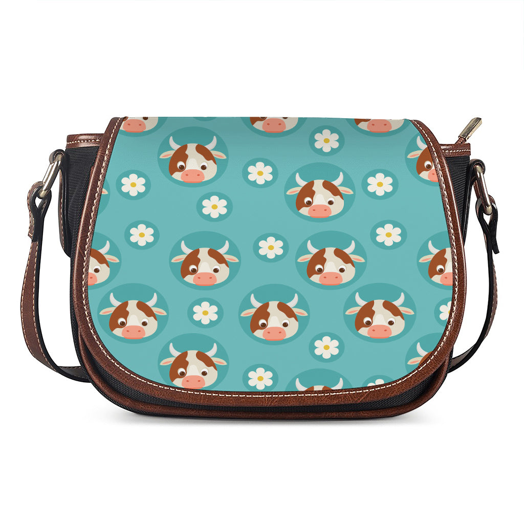 Cute Cow And Daisy Flower Pattern Print Saddle Bag