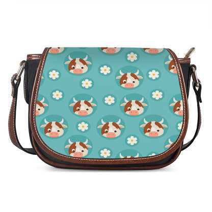 Cute Cow And Daisy Flower Pattern Print Saddle Bag