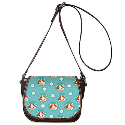 Cute Cow And Daisy Flower Pattern Print Saddle Bag