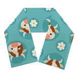 Cute Cow And Daisy Flower Pattern Print Scarf