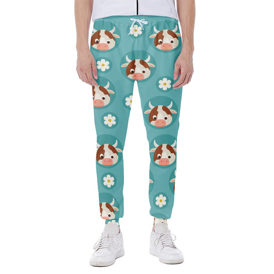 Cute Cow And Daisy Flower Pattern Print Scuba Joggers