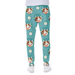 Cute Cow And Daisy Flower Pattern Print Scuba Joggers