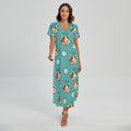 Cute Cow And Daisy Flower Pattern Print Short Sleeve Maxi Dress