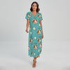 Cute Cow And Daisy Flower Pattern Print Short Sleeve Maxi Dress