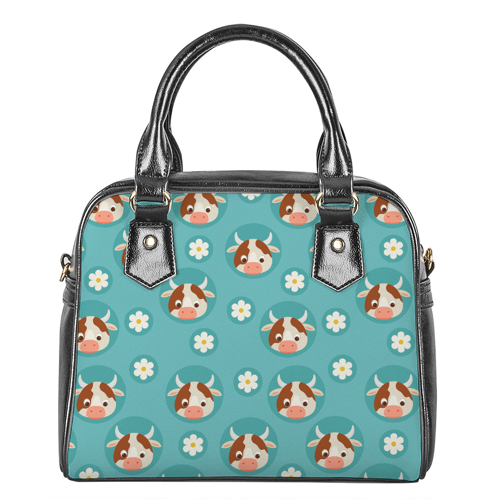 Cute Cow And Daisy Flower Pattern Print Shoulder Handbag