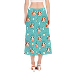 Cute Cow And Daisy Flower Pattern Print Side Slit Midi Skirt