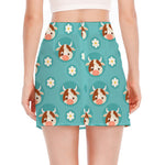 Cute Cow And Daisy Flower Pattern Print Side Slit Mini Skirt