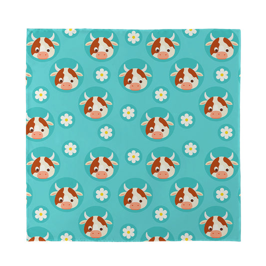 Cute Cow And Daisy Flower Pattern Print Silk Bandana