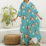 Cute Cow And Daisy Flower Pattern Print Silk V-Neck Kaftan Dress