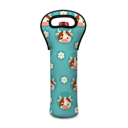 Cute Cow And Daisy Flower Pattern Print Single Neoprene Wine Tote