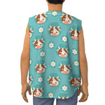 Cute Cow And Daisy Flower Pattern Print Sleeveless Baseball Jersey