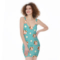 Cute Cow And Daisy Flower Pattern Print Sleeveless Bodycon Dress