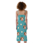 Cute Cow And Daisy Flower Pattern Print Slim Fit Midi Cami Dress