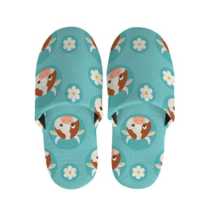 Cute Cow And Daisy Flower Pattern Print Slippers