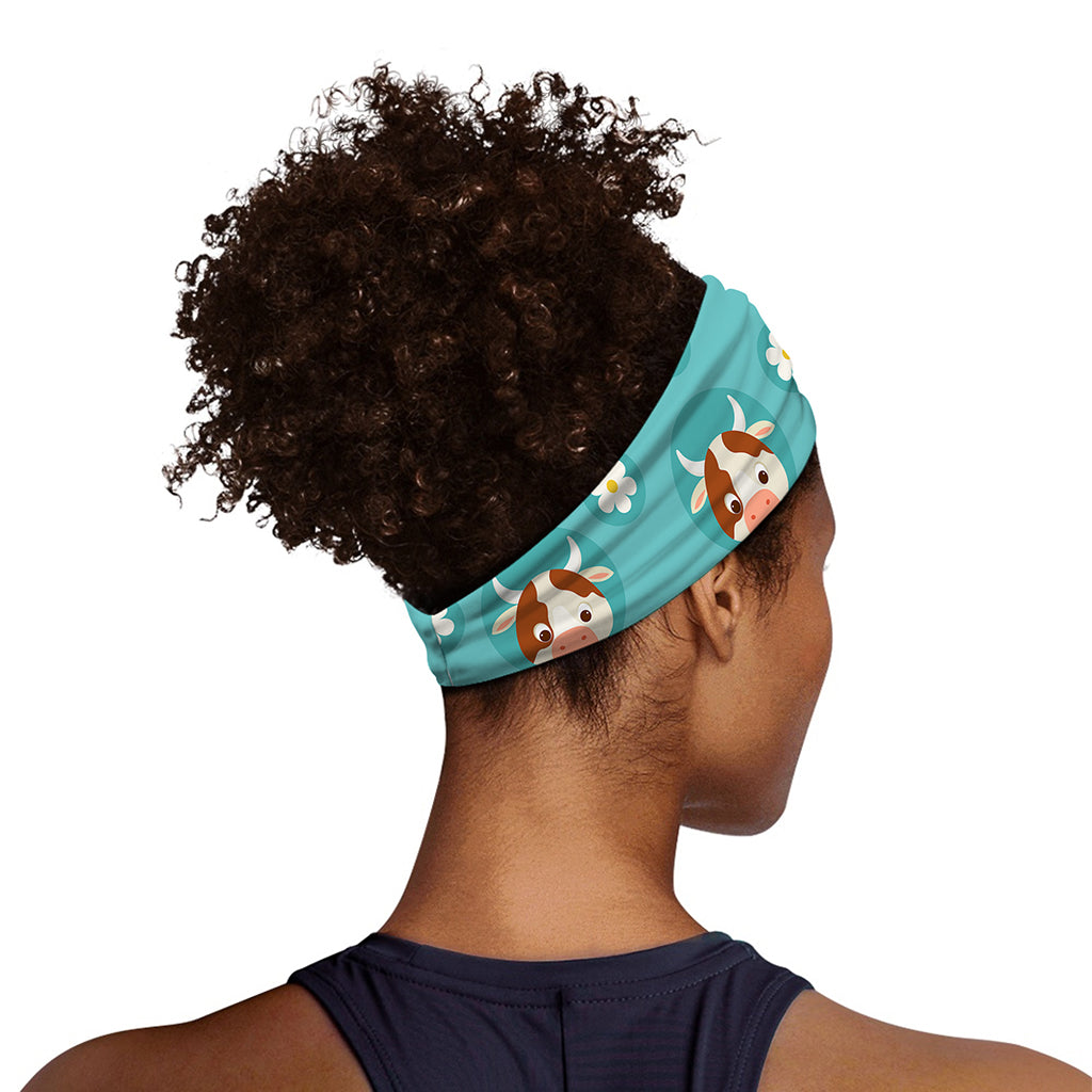 Cute Cow And Daisy Flower Pattern Print Sports Headband