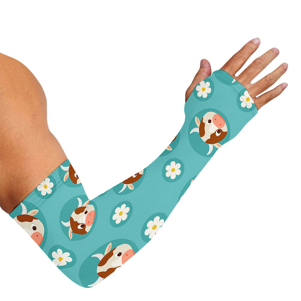 Cute Cow And Daisy Flower Pattern Print Sun Protection Arm Sleeves