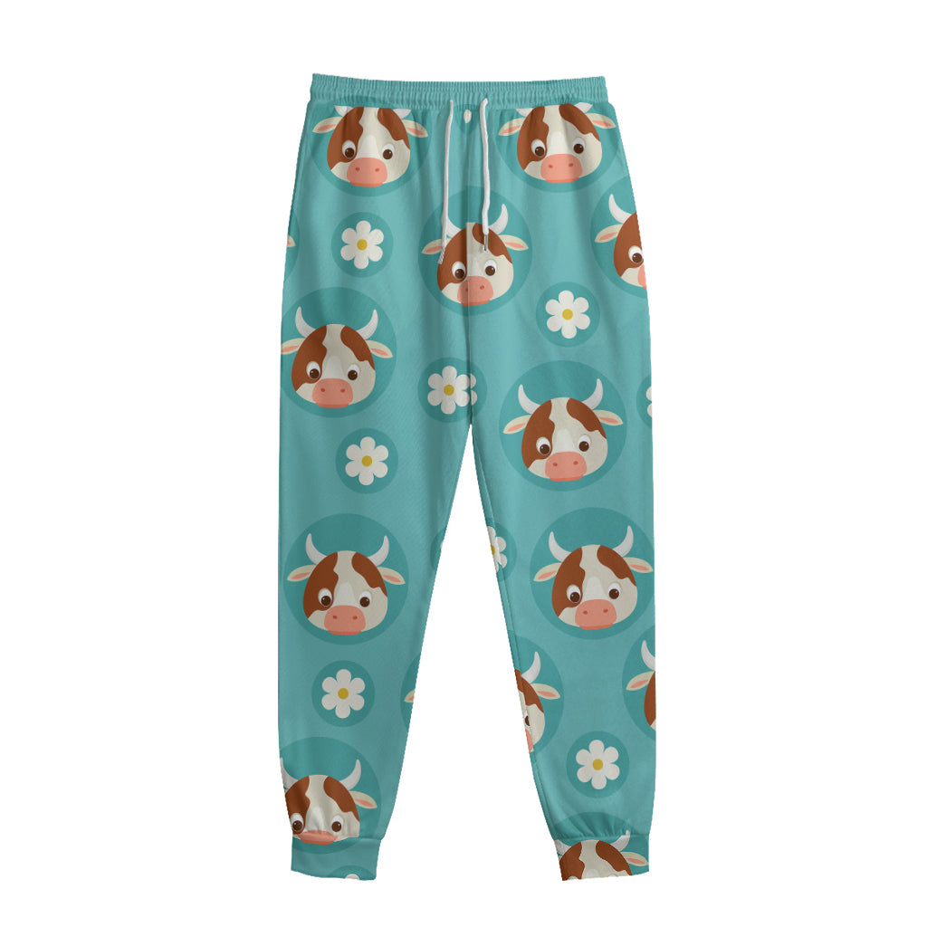 Cute Cow And Daisy Flower Pattern Print Sweatpants