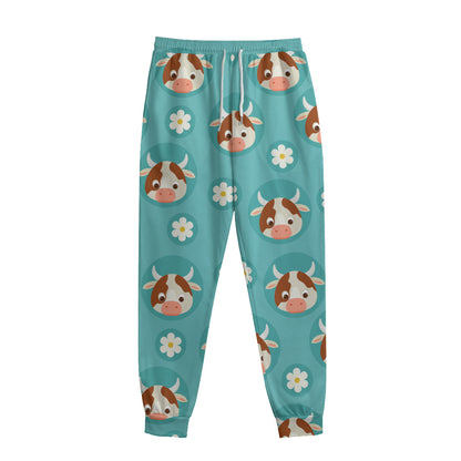 Cute Cow And Daisy Flower Pattern Print Sweatpants