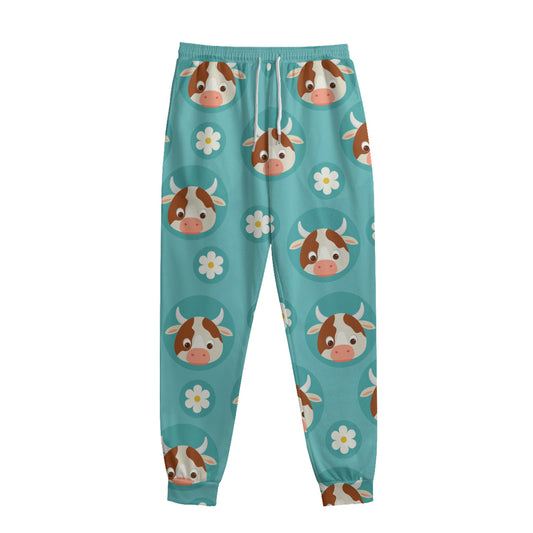 Cute Cow And Daisy Flower Pattern Print Sweatpants