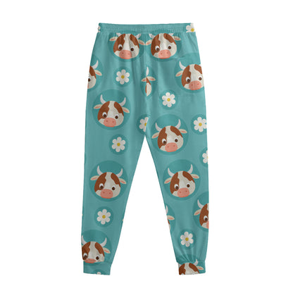 Cute Cow And Daisy Flower Pattern Print Sweatpants