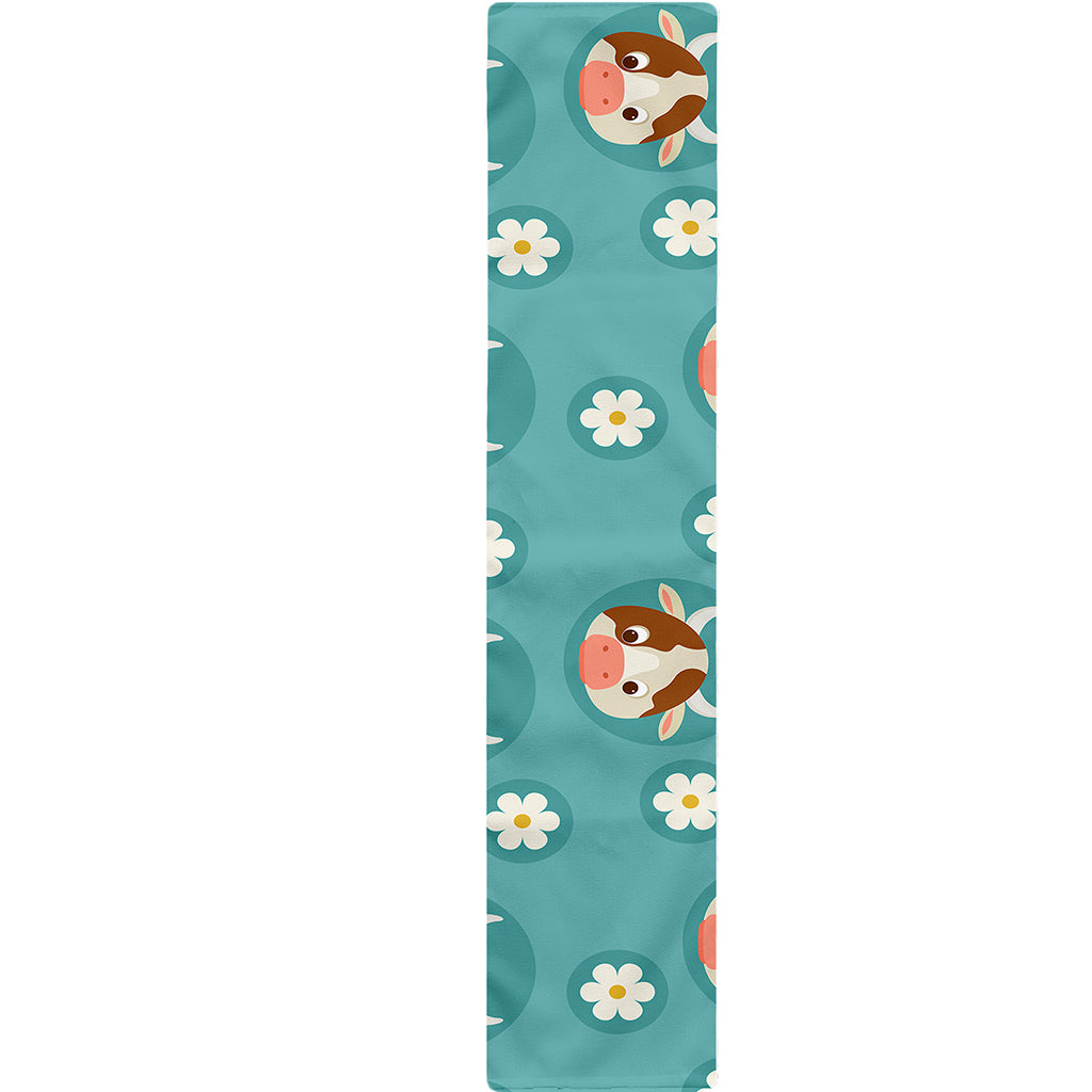 Cute Cow And Daisy Flower Pattern Print Table Runner
