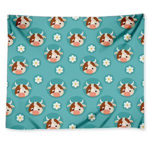 Cute Cow And Daisy Flower Pattern Print Tapestry