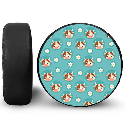 Cute Cow And Daisy Flower Pattern Print Tire Cover