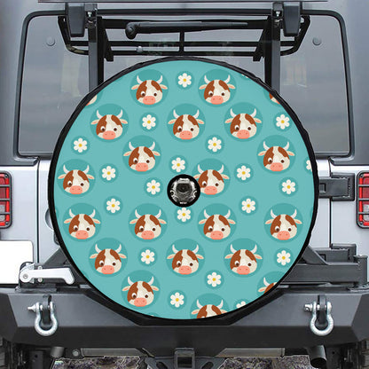 Cute Cow And Daisy Flower Pattern Print Tire Cover With Camera Hole