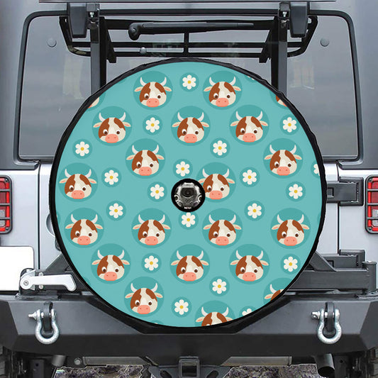 Cute Cow And Daisy Flower Pattern Print Tire Cover With Camera Hole