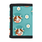 Cute Cow And Daisy Flower Pattern Print Trifold Wallet