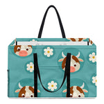 Cute Cow And Daisy Flower Pattern Print Utility Tote Bag