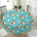 Cute Cow And Daisy Flower Pattern Print Waterproof Round Tablecloth