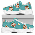 Cute Cow And Daisy Flower Pattern Print White Chunky Shoes