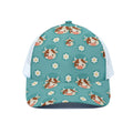 Cute Cow And Daisy Flower Pattern Print White Mesh Trucker Hat