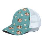 Cute Cow And Daisy Flower Pattern Print White Mesh Trucker Cap