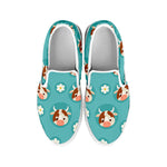 Cute Cow And Daisy Flower Pattern Print White Slip On Sneakers