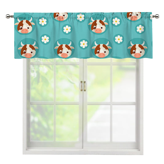 Cute Cow And Daisy Flower Pattern Print Window Valance