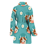 Cute Cow And Daisy Flower Pattern Print Women's Bathrobe