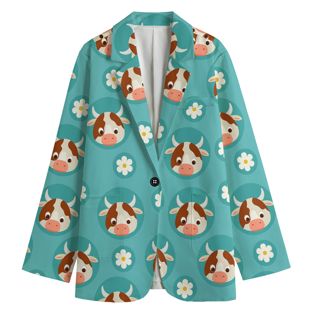 Cute Cow And Daisy Flower Pattern Print Women's Blazer
