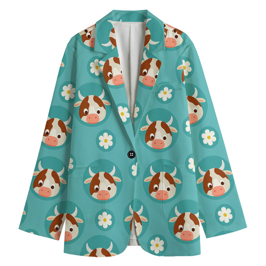 Cute Cow And Daisy Flower Pattern Print Women's Blazer