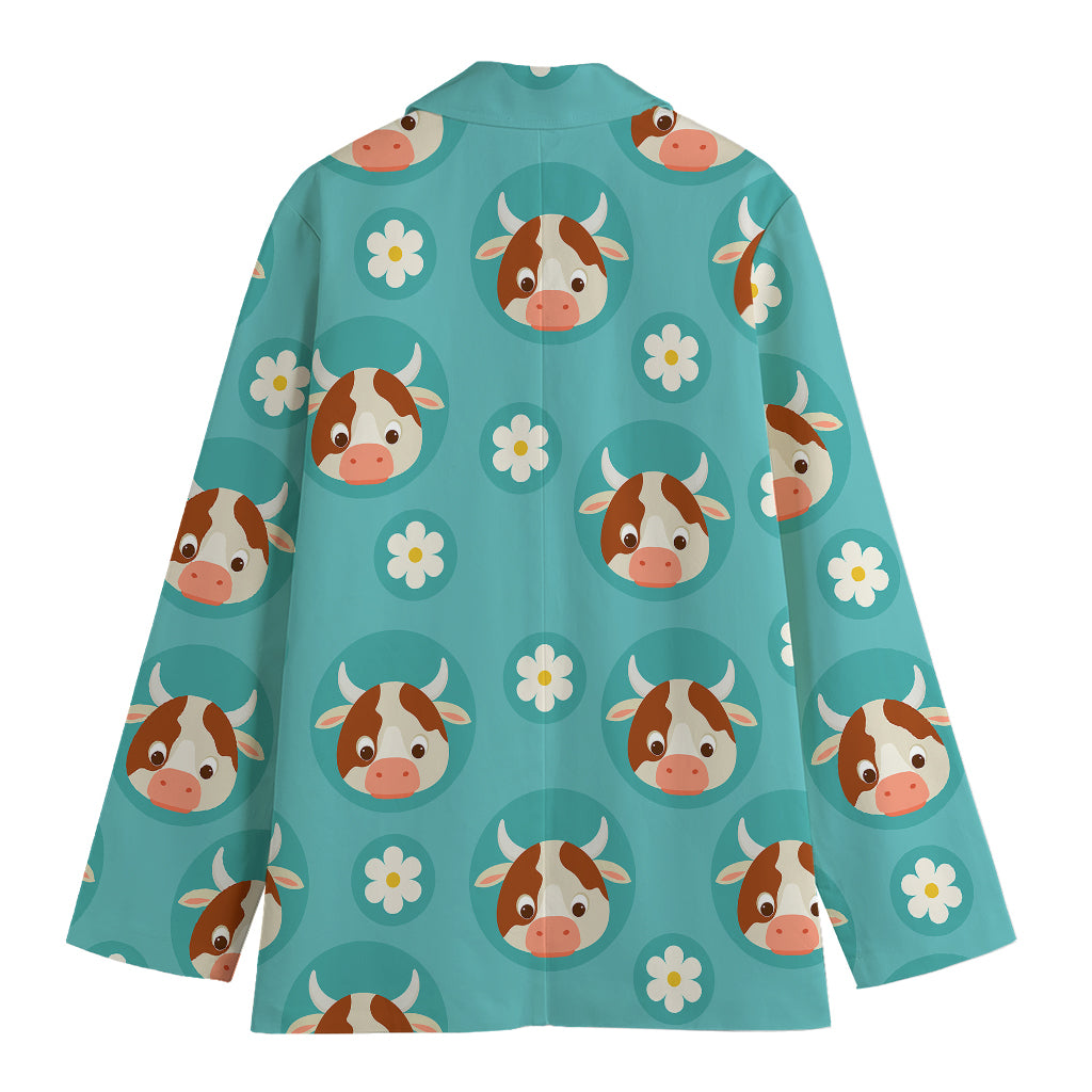 Cute Cow And Daisy Flower Pattern Print Women's Blazer
